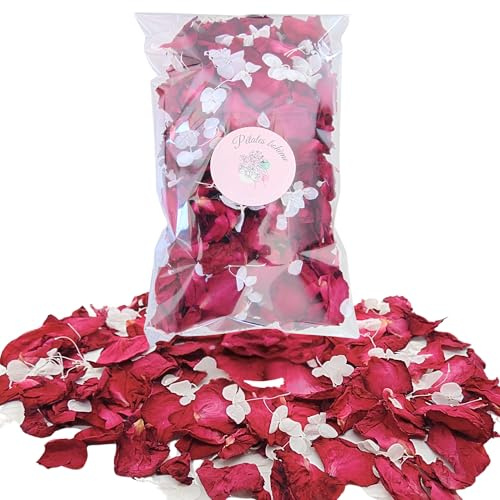 Petales Boheme - 1 Litre Pétale de Roses Rouge séchées et hortensia blanc Petales à jeter Mariage - Confettis Mariage Biodégradable -Décoration Bohème Champêtre | Artisanat France (Blanc et rouge)