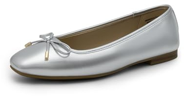 DREAM PAIRS Dam vardaglig spetsig tå balett komfort mjuka slip-on skor, SILVER, 38.5 EU