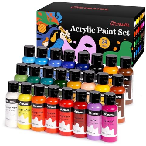 cyctravel Pintura Acrilica, Acrilicos para Pintar de 24 Colores y 50 ml, Pinturas Acrilicas para Diversas Superficies Como Lienzo, Papel y Tela, Perfecta para Proyectos de Bricolaje