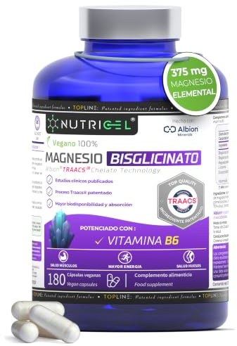 Magnesio Bisglicinato TRAACS® | Forma Chelata Brevettata | Con Vitamina B6 | Sonno e Riposo profondo| Dolori Muscolari | Elevata Biodisponibilità | 180 Capsule Vegetali
