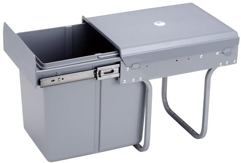 Poubelle de recyclage pour meuble de cuisine, poubelles sous évier 15 L, fixation inférieure et retrait manuel, poubelle amovible, avec couvercle