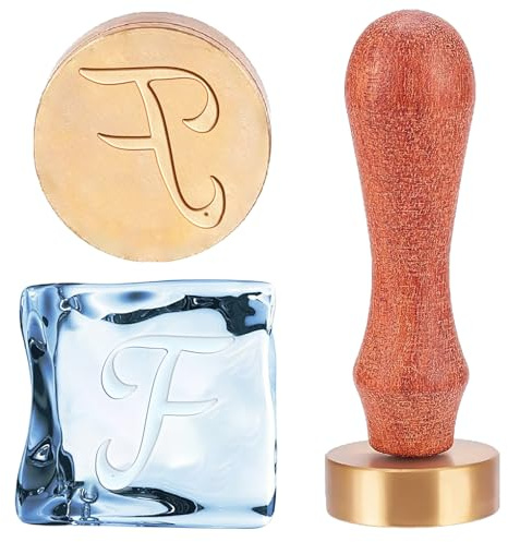 CHGCRAFT Lettera F Timbro per il ghiaccio Cubetti di ghiaccio a pressione Timbro italico per bevande da bar con impugnatura del timbro rimovibile e sacchetti di velluto per cocktail party matrimonio