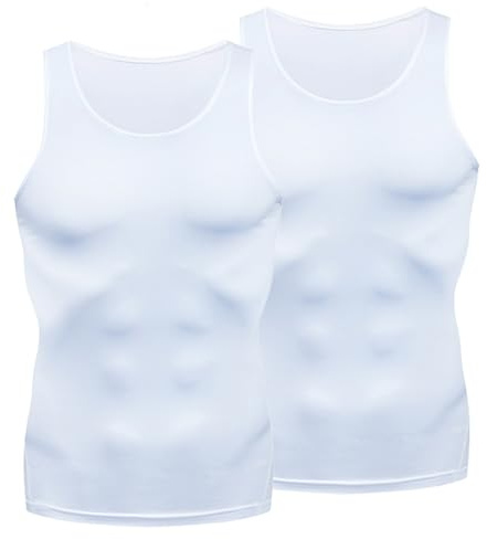 NuCamper Kompressionströja Herr, Kroppsformare Väst, Bantning Ärmlös Tröja, Män Snäva Undertröjor, Kompression Bantning Shapewear, Body Shaper, Elastisk T-Shirt för Fitness, Träning, Sport, Gym
