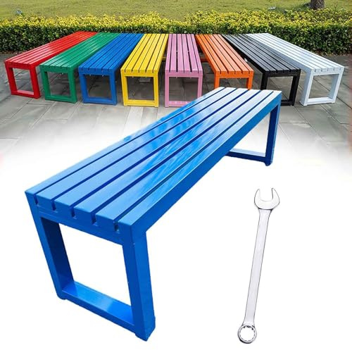 Generisch Gartenbank Wetterfest Sitzbank Outdoor 2-3-Sitzer Garten Balkon Bank Metall Gartenmöbel ParkBänke Ohne Lehne 100cm 120cm 150cm 180cm(Blau,L-150cm)