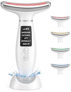 Face Massager Facial Lifting Device, EMS Microcurrent Face Lift Device with LED Light Therapy, Hot & Cold Compress, Ultrasonic Vibration, 6 Modes & 4 Intensities for Face & Neck