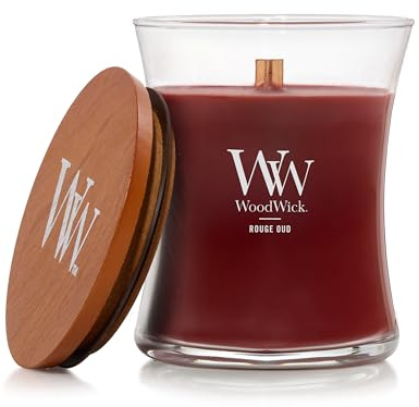 WoodWick Doftljus med sprakande veke | Rouge Oud Medium Timglas Ljus | Långa brinnande ljus: Upp till 60 timmar | Perfekta gåvor för kvinnor