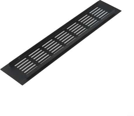 Griglia di ventilazione rettangolare in alluminio, 60 mm, con feritoie in metallo, per armadio, bagno, cucina, mobili con superfici resistenti, colore nero (60 x 300 mm)