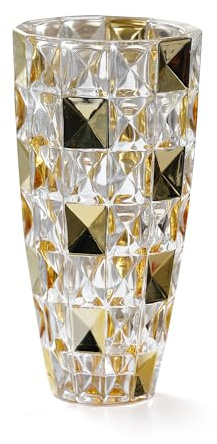 Florero de cristal pintado a mano con forma de diamante único de 11.8 pulgadas de alto para decoración del hogar, comedor, boda, mesa, oficina, vacaciones, fiesta, centro de mesa. (pintado a mano