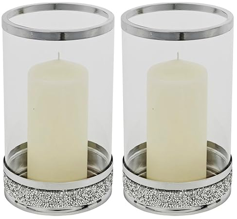 URBNLIVING 21cm Hestia Clear Glass Candle Holder Elegant Tealight & Pillar Display with Sparkling Diamante Base, Stylish Home Decor Accent for Living Room, Dining Table, Weddings & Special Occasions