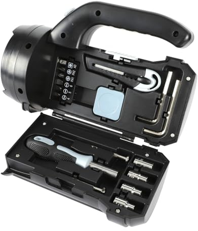Lampe Torche D'extérieur Noire 1 Set avec Outils de Réparation pour Camping | Acier au Carbone et Abs, Haute Luminosité, Portable et Légère, Usage Familial ou Entre Amis
