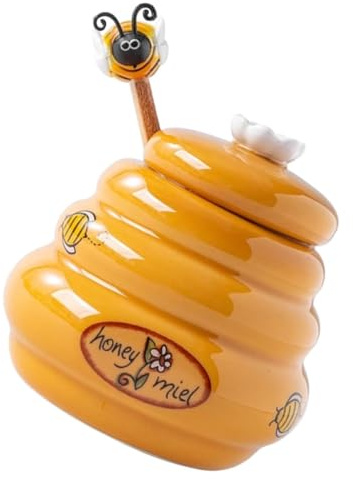 TOGEVAL Pot à Miel Porcelaine avec Cuillère Doseuse Récipient de Stockage Céramique Élégant et Pratique pour Distributeur de Miel et Condiments Réutilisable