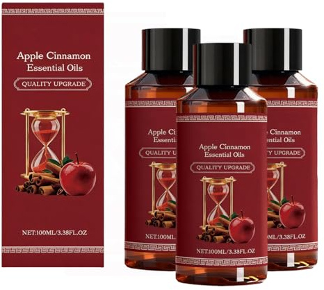 Apfel Zimt Duftöl, Apple Cinnamon Essential Haaröl, Ätherisches Apfel-Zimt-Haaröl, Verbessert Trockenes, Sprödes Haar, Herbst duftende Ätherische Öle für Diffusoren für Haus, Körper (3PCS)