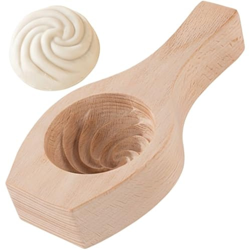 Abbdbd Wooden Cookie Mold Flower Roll Buns Mould Round Moon Cake Mould Handmade Press Food Mold for Baking Mooncake, Maamoul, Cake