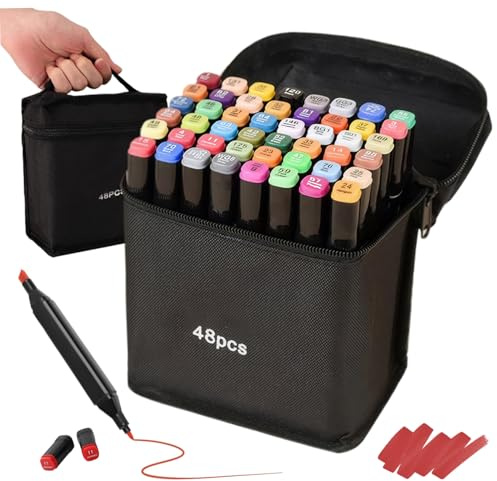 Pennarelli per pittura, set di 48 pennarelli per graffiti Penne per acquerello a pigmenti idrofili a punta doppia Vernice ad asciugatura rapida per disegno, schizzi, scarabocchi, colorazione e arte p