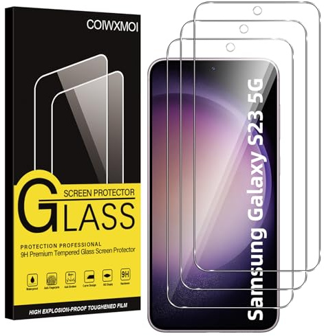 Coiwxmoi 3 st härdat glas för Samsung Galaxy S23 5G 6,1 tum, ultrabeständigt skärmskydd, hårdhet 9H glas, luftbubblor, reptåligt HD-genomskinligt glasskydd för Samsung S23