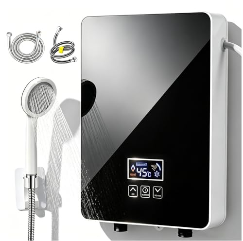 6000W Durchlauferhitzer 230V, Mini Elektrischer Durchlauferhitzer küche 3 Sekunden Heißes Wasser mit LED-Temperaturanzeige, Temperaturregelung 30-55°C, IPX4 Wasserschutz für Dusche Küche Bad-Schwarz