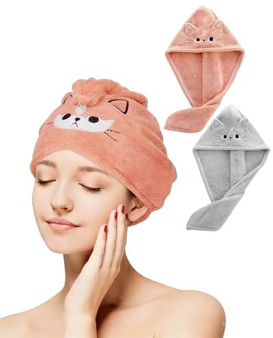 Thapncow 2 Asciugamano per Capelli In Microfibra, Rapida Morbido Assorbent Turbante per Capelli, apidamente i Capelli Bagnati senza Crespo, Turbante Capelli Morbido e Assorbente con Bottoni per Donn