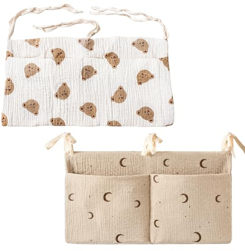 BrKern 2 Stück bett Organizer, Kinderzimmer Hängender Bett Organizer mit Taschenorganizer Beistellbett für Windeln Kleidung Hängeorganizer betttasche