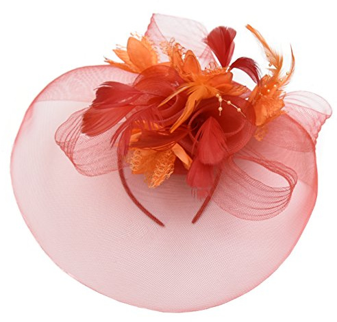 Röd fjäder blomma fascinator hatt slöja nät pannband klämma ascot derby tävlingar bröllop