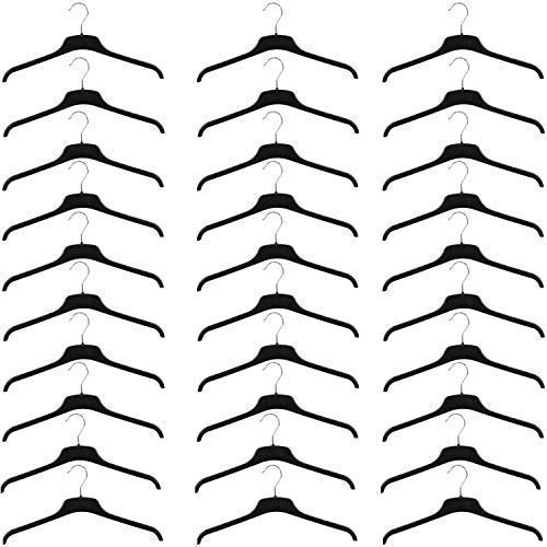 VR7 Multi Pack Strong Black Adult Plastic Coat Clothes Hangers with Notches - 45cm (17.50inches) (Black, 30)