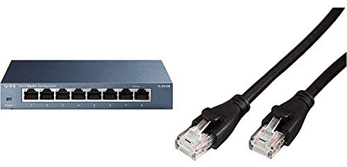 TP-Link TL-SG108 Switch Ethernet Gigabit 8 Ports Metallique 10/100/1000 Mbps - Garantie à Vie - idéal pour étendre Le réseau câblé & Amazon Basics Câble réseau Ethernet RJ45 catégorie 6-3 m
