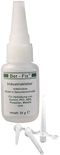 Ber-Fix Industriekleber mittelviskos (100 mPas) 20g leicht dickflüssig + Fein Spitzen universell einsetzbar für Industrie und Heimwerker extra stark für Kunststoff Metall Holz PVC Gummi Keramik