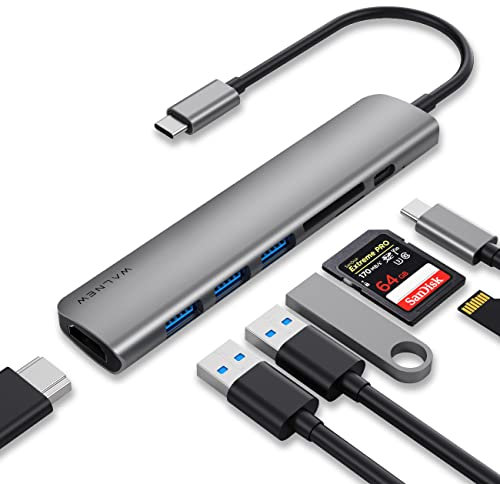 WALNEW USB C Hub 7 in 1 Adapter mit 4K 60Hz HDMI,100W PD,SD/MicroSD Kartenleser,USB 3.0 * 3,Thunderbolt 4 Dock,Docking Station USB C für MacBook Pro/Air,iPad Pro/Air,Galaxy Tab,Surface,Chromebook