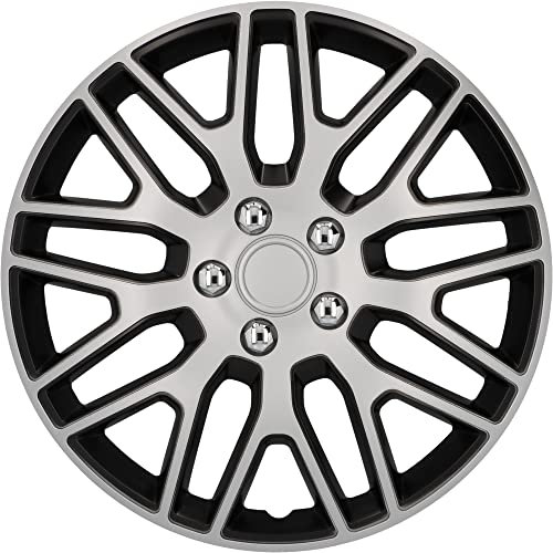 Cartrend Branch - Tapacubos (14 Pulgadas, para Todas Las Llantas de Acero, plástico ABS Especial, Resistente a los Golpes, Doble Capa de Pintura Metalizada, revestible, Negro y Plateado