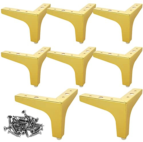 MIVIDE 8stk. Möbelfüße Gold, 10cm Schrankfüsse Gold, Belastbar Bis 800kg, Möbelfüße Metall Dreieckig für Sofa, Tisch, Bett, Kleiderschrank (Mit 40 Schrauben)