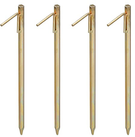 Relaxdays Piquetas de Camping XXL, Set de 4, Estacas Tienda de Campaña, Clavijas Suelo, 50 cm, Acero Resistente, Dorado