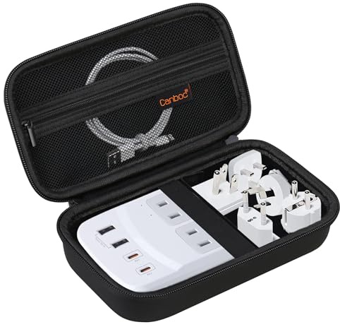 Canboc Travel Carrying Case for Ceptics Universal Travel Adapter Kit, World Travel Adapter Kit Storage Organizer, Zipper Mesh Bag fit USB Cable, Black (Case Only)