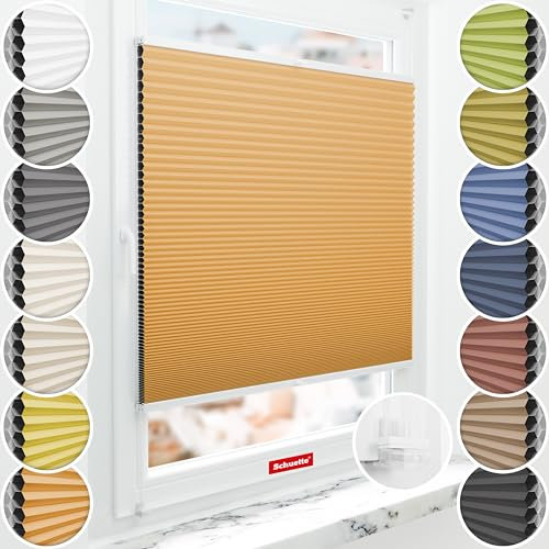 Schuette® Wabenplissee ohne Bohren ● Blackout x Honey ● Citrus Glow (Orange) ● 70x100cm (Breite x Höhe) ● Suprafix Klemmhalter Incognito X ● 60 Sekunden Montage