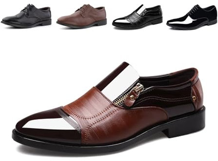 Hitmars Zapatos Vestir Hombre Derby Oxfords Cordones Cuero Patente Traje Clásicos Formales Brogue Negocios Fiesta Boda FL1812 Marrón EU 43