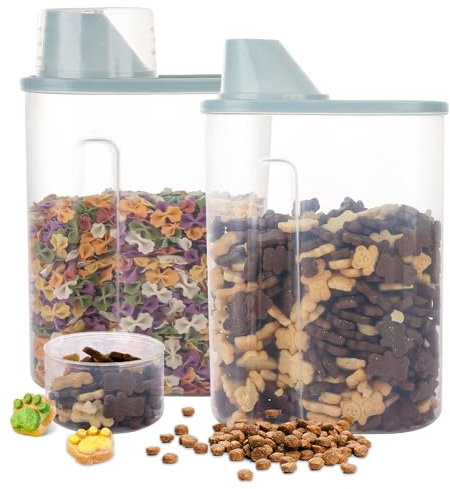 YAYODS 3Pcs Dog Food Storage Container, Transparent Airtight Pet Food Storage, Sealed Insect-proof Moisture-proof Pet Food Storage with Measuring Cup, Portable Dry Food Container for Dog and Cat(2.5L)