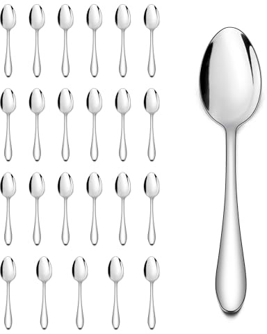 Herogo 24 Stück 5.3 Zoll Edelstahl Teelöffel Set für Küche - Runder Griff | Spiegel Poliert Kaffeelöffel, Löffel Espressolöffel für Espressolöffel Latte Löffel für Kaffee, Desserts, Spülmaschinenfest