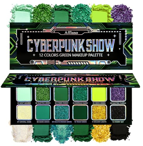 DE'LANCI Green Eyeshadow Palette, Intensive Grün Lidschatten Multichrome, Vegane Dark Green Eye Shadow Palette Hoher Pigmentierung, Schimmernd Glitzer Grüne Lidschatten Wicked Makeup Halloween Cosplay