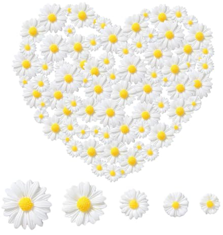 Cosswe 100 Stück Gänseblümchen Deko,Gänseblümchen Harz Blume Mini Harz Gänseblümchen 10/13/16/22/26mm Mini Blume Harz Charms für DIY Handwerk Party Tortendeko Heimdekoration