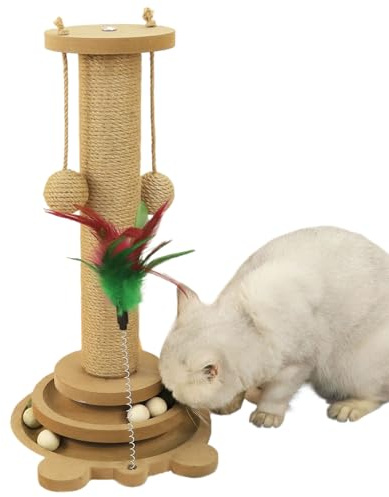 Tewzafiya für Katzen | Kratzbrett aus Sisal 4 in 1 | Interaktives vertikales Aktivitätszentrum mit 2 Sisal-Bällen und Bällebad – multifunktional für Katzen und Möbelschutz