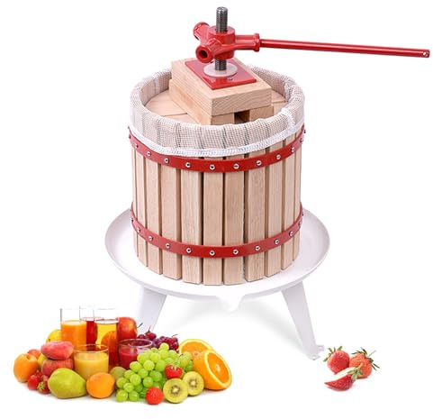 ROSEJANE 12L Obstpresse aus Holz Saftpresse manuell für Äpfel Trauben Beeren Weinpresse mit Presstuch und Gusseisenspindel