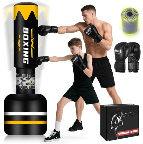 NZQXJXZ Boxsack Stehend Erwachsene, 180cm Upgraded Selbst Aufblasen Schweren Boxsack mit Boxhandschuhen und Built-in Luftpumpe für die Ausbildung MMA Muay Thai Fitness Anfänger