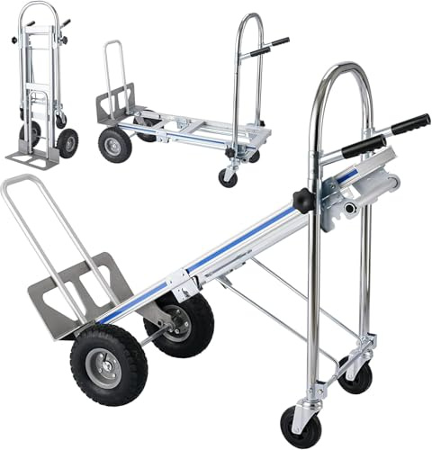TOPDEEP 4-in-1-Sackkarre, umwandelbare Sackkarre mit 454kg (1000 Pfund) Tragkraft, robuster Sackkarre-Rollwagen, robuste Aluminium- und Stahlkonstruktion mit 10-Zoll-Lufträdern