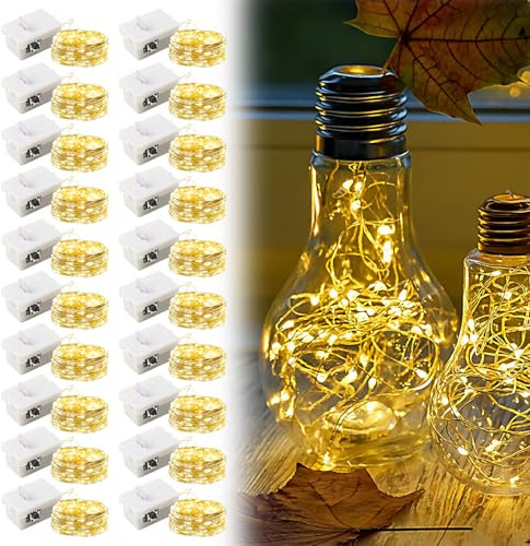 20 Pièces Guirlande Lumineuse LED à Piles 2m 20 LED Petite Fairy Lights Fil d'Argent 3 Modes Cuivre Flexible DIY Étanche Intérieur Décoration Lumière pour Fête Mariage Noël [Classe énergétique A+++]