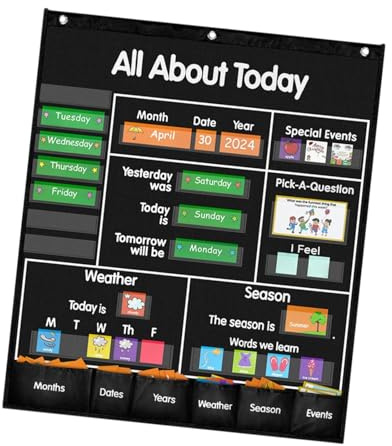lmoikesz Väderdiagram Organizer Pocket Chart Supplies Hängande Läromedel Pedagogiskt Roligt Cirkeltid Kalender ABC Bokstäver Organizer Läromedel Hängande