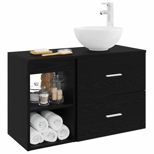 vidaXL Badrumsmöbelset 2 pcs Svart ek Konstruerat trä,