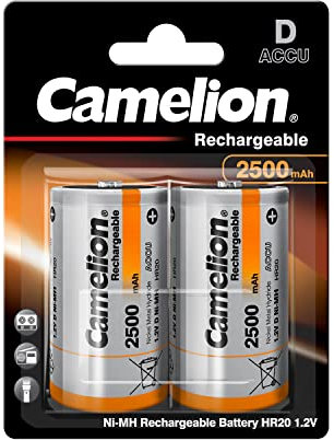 Camelion 17025220 - Confezione di 2 batterie ricaricabili R20, tipo D, da 2500 mAh