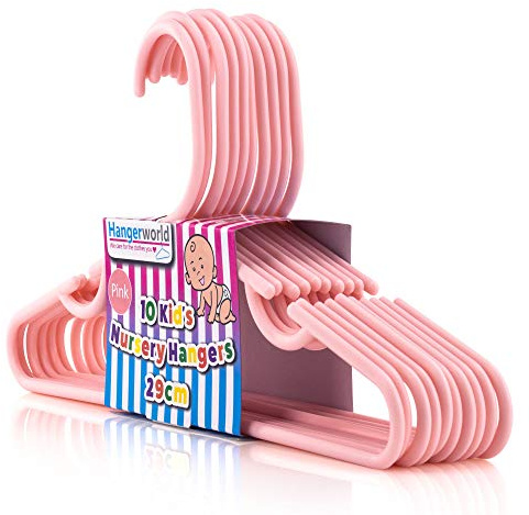 HANGERWORLD 10 Pink Plastic 29cm Childrens Coat Clothes Garment Trouser Skirt Bar Baby Toddler kids Hangers.