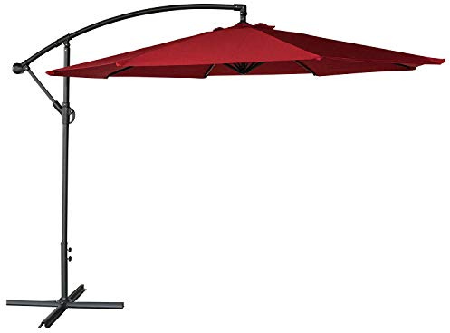 Parasol déporté OAHU Rond 3,50m de diamètre Rouge avec manivelle. Parasol déporté inclinable et Rabattable.