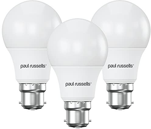 paul russells LED GLS Lights Bayonet Cap BC, 40w Equivalent, 4.9Watt 470LM LED Bulbs, 2700K Warm White, Classic Frosted A60 Standard B22 Energy Saving (Non-Dimmable) Large Globe Lamps, 3 Pack