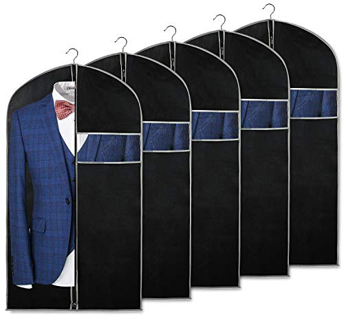 Syeeiex Kleidersack Kurz für die Aufbewahrung, 101x60 cm 5 Stück - Schwarz | Atmungsaktiver Kleiderhülle, Kleidersäcke mit Reißverschluss, Kleidersack Lang für Anzug Blazer Kostüm & Kleid