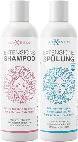 Extensions Shampoo und Spülung Set für Echthaar, Extensions Pflege Haarverlängerungen Perücken und Haarteile, 250ml